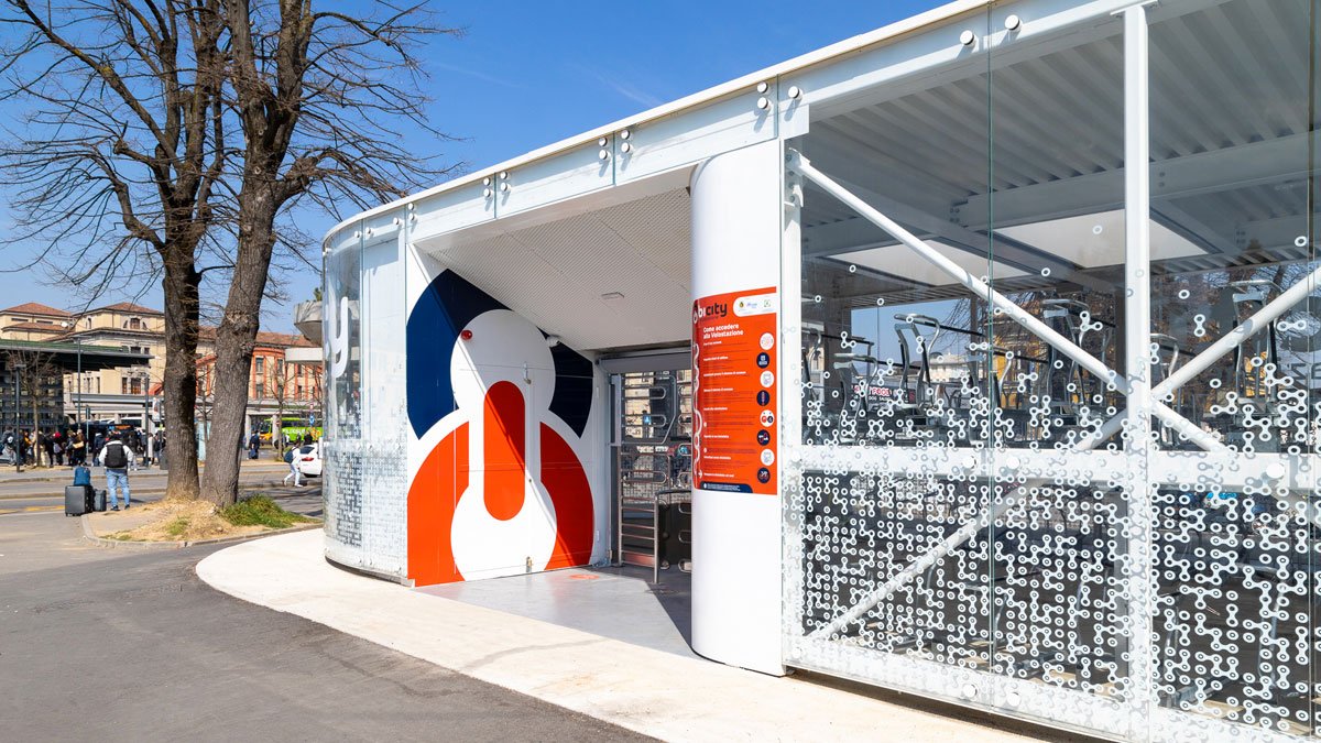 Glowing Bicycle station in Bergamo | Studio Capitanio Architetti
