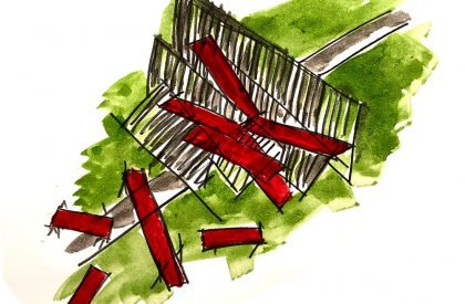 Installation OFF FENCE at the Biennale Architettura 2021 | SKULL studio + MOLO architekti