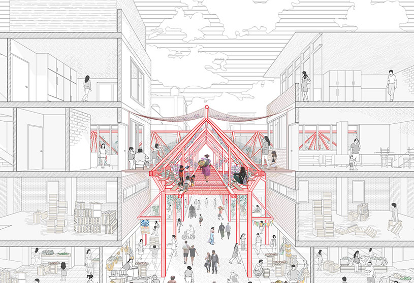Barrio Mercado Cuidador: New System Of Elevated Walkways And Equipment For The Community Of The North Lima Producers’ Market | Architecture Thesis on Urban Regeneration