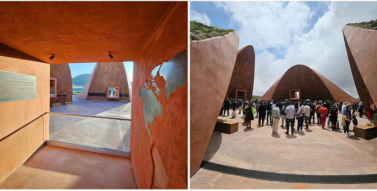 A primary pathway from the southwest entrance recounts the flight’s last six minutes and forty-four seconds, drawing visitors step by step toward a striking monument of four inclined, earth-red concrete structures that symbolically mark the final moments and honor the lives lost. A secondary path from the northwest offers a more contemplative approach to the monument, while additional routes lead to the amphitheatre, gathering space, and rock garden.